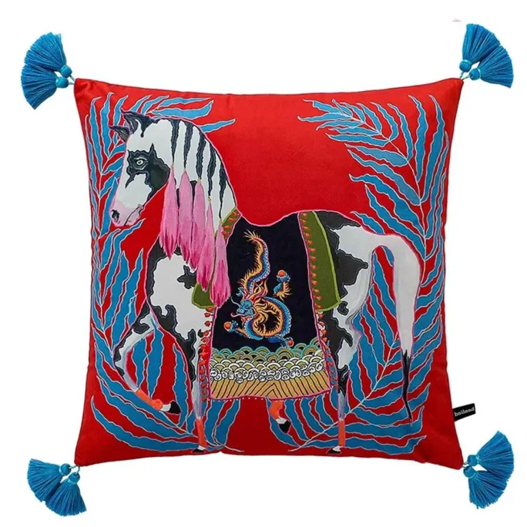 Chinoiserie Zebra Kissenbezug - Dekoratives Pfingstrosen Quastenkissen