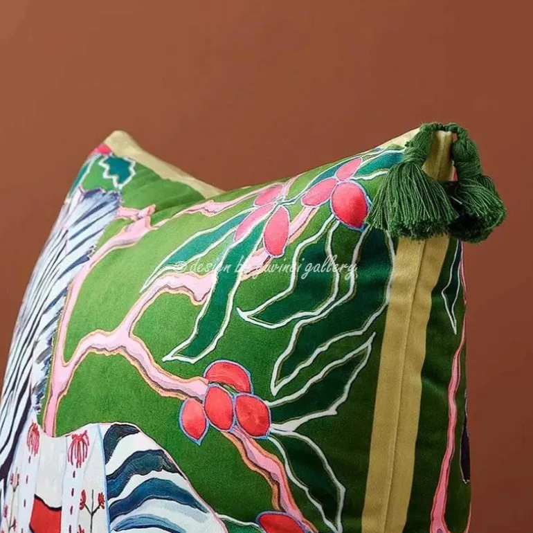 Chinoiserie Zebra Kissenbezug - Dekoratives Pfingstrosen Quastenkissen