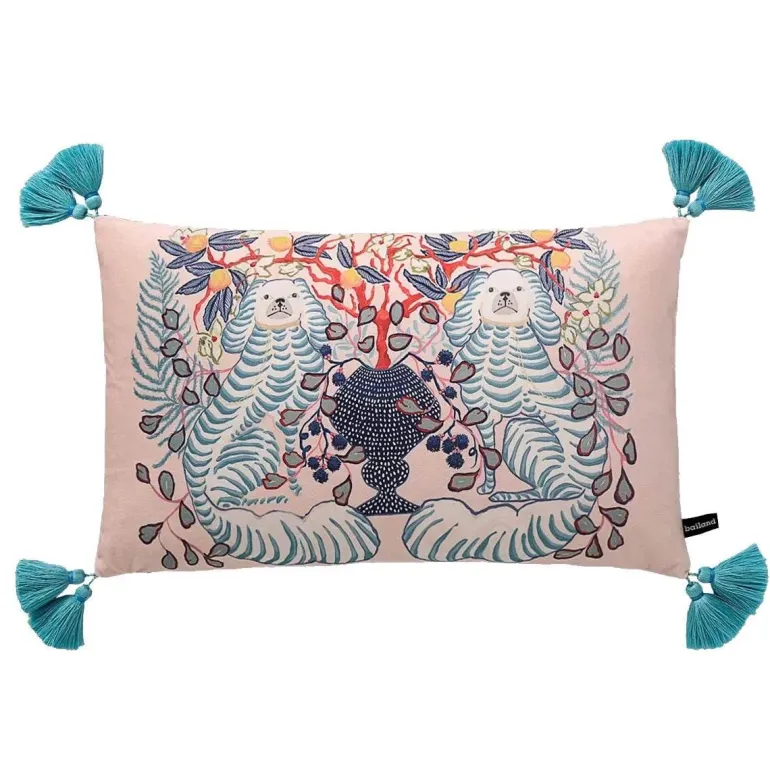 Chinoiserie Zebra Kissenbezug - Dekoratives Pfingstrosen Quastenkissen