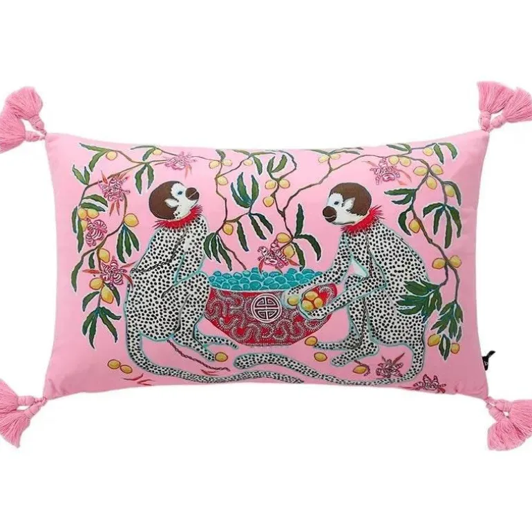 Chinoiserie Zebra Kissenbezug - Dekoratives Pfingstrosen Quastenkissen