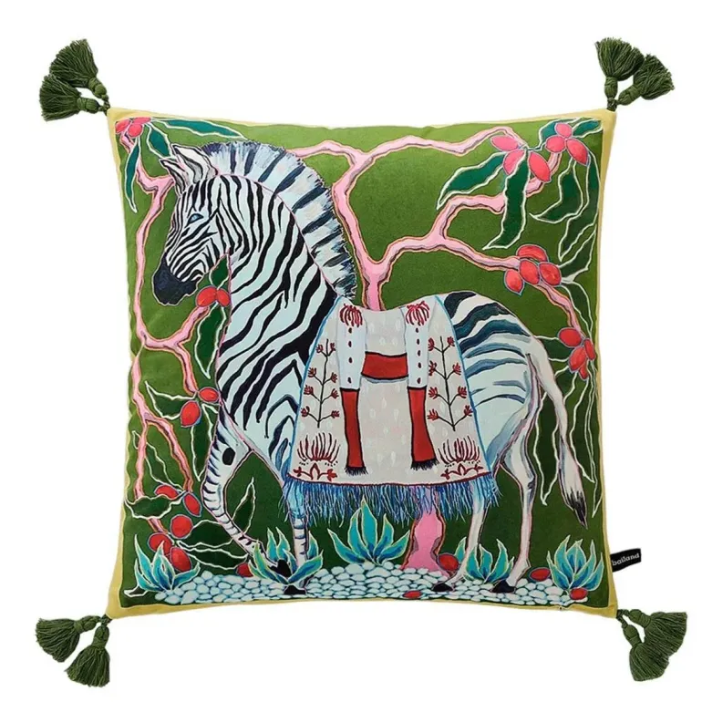 Chinoiserie Zebra Kissenbezug - Dekoratives Pfingstrosen Quastenkissen