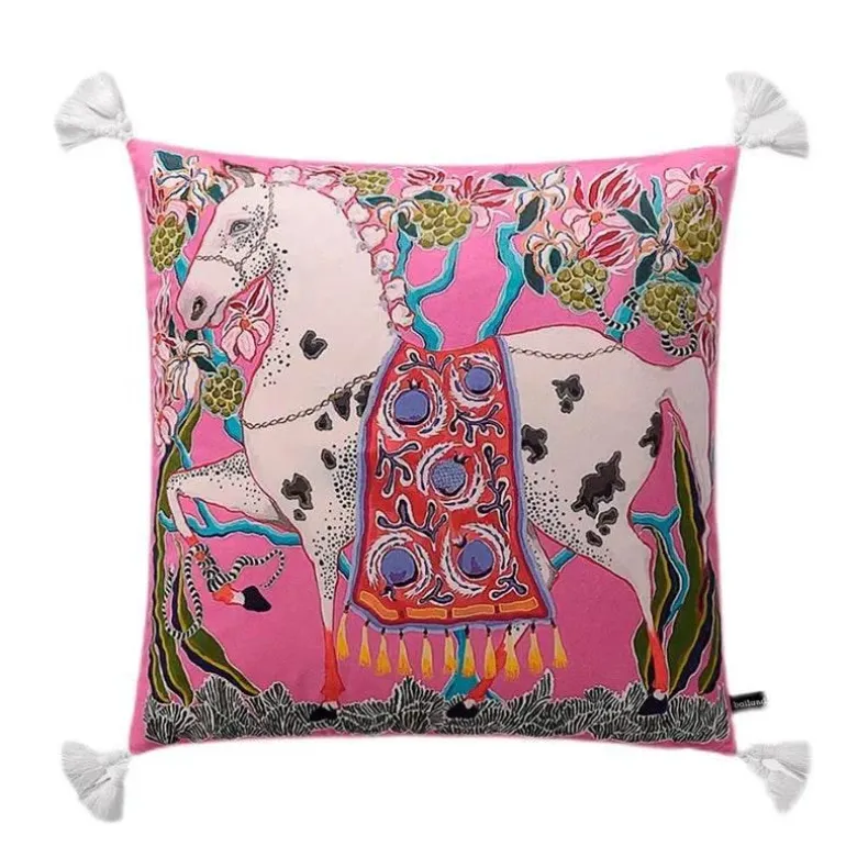 Chinoiserie Zebra Kissenbezug - Dekoratives Pfingstrosen Quastenkissen