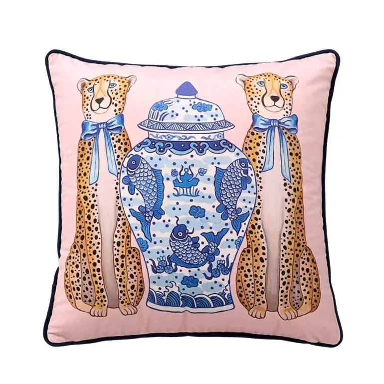 Chinoiserie Zebra Kissenbezug - Dekoratives Pfingstrosen Quastenkissen