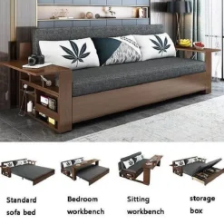 Compact Wooden Sofa Bed - Multifunctional Minimalist Design