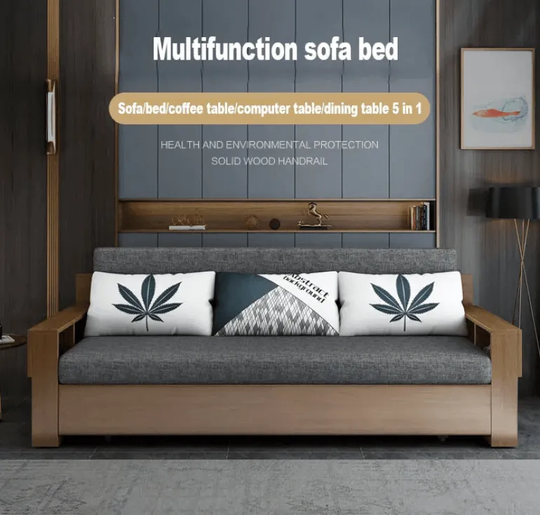 Compact Wooden Sofa Bed - Multifunctional Minimalist Design