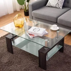 Couchtisch aus gehärtetem Glas – Modernes rechteckiges Design mit Stauraum