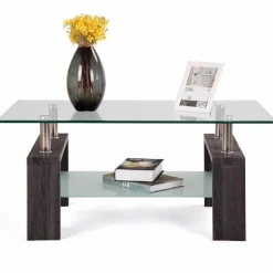 Couchtisch aus gehärtetem Glas – Modernes rechteckiges Design mit Stauraum