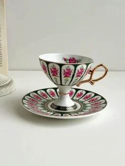 Court Style Latte Cappuccino-Tassen-Set mit Untertasse – Elegantes Teetassen-Set