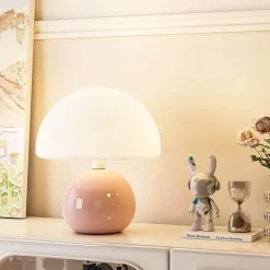 Cremefarbene Pilz-Tischlampe – Moderne rustikale Leuchte