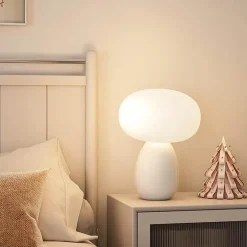 Cremefarbene Pilz-Tischlampe – Moderne rustikale Leuchte