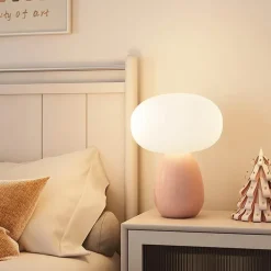 Cremefarbene Pilz-Tischlampe – Moderne rustikale Leuchte