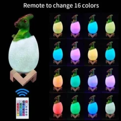 3D Dinosaur Egg Night Light - Colorful Remote Control Bedside Lamp