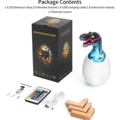 3D Dinosaur Egg Night Light - Colorful Remote Control Bedside Lamp