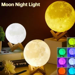 3D Moon Night Lamp - Rechargeable LED Touch Light