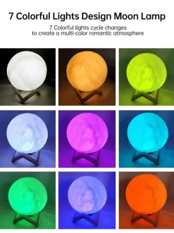 3D Moon Night Lamp - Rechargeable LED Touch Light