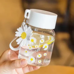 Daisy Flower 350 ml Glaswasserflasche – Stilvoller tragbarer Becher