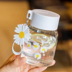 Daisy Flower 350 ml Glaswasserflasche – Stilvoller tragbarer Becher