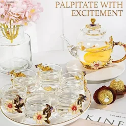 Daisy Kristallglas-Teekannen-Set – Emaille für heiße und kalte Getränke