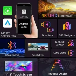 Dashcam mit zwei Objektiven – Intelligente Touchscreen-Autokamera