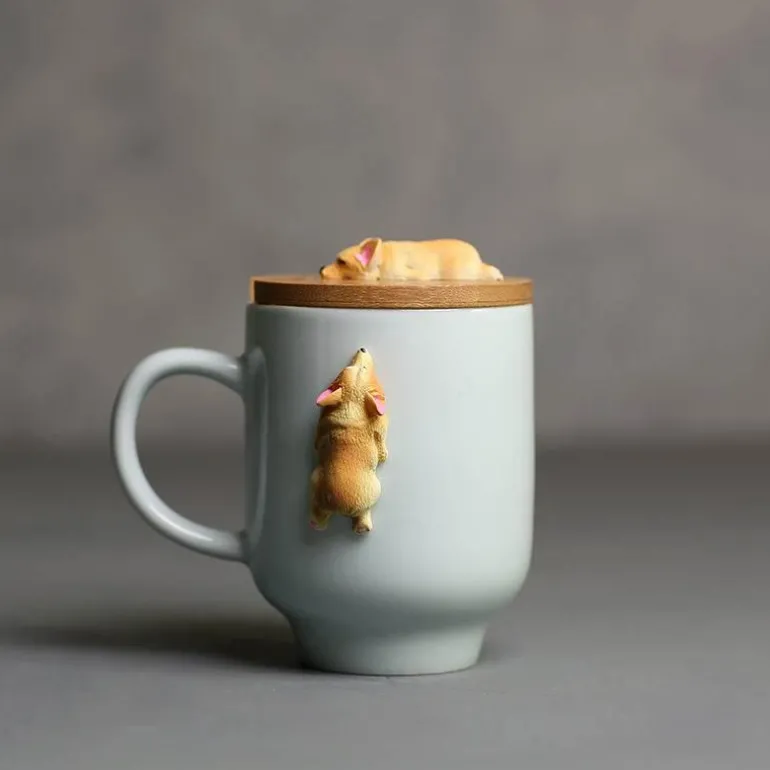 3D-Bulldoggen-Keramiktasse – einzigartiges Kletterhund-Design