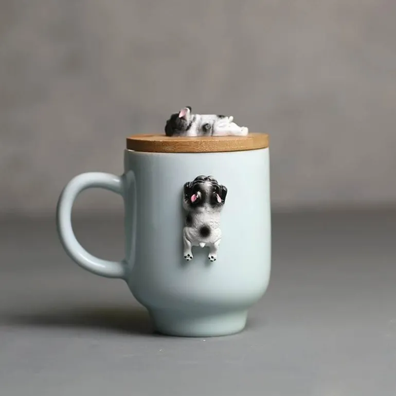 3D-Bulldoggen-Keramiktasse – einzigartiges Kletterhund-Design