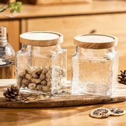 Dekoratives Vorratsglas aus Glas – quadratischer Küchen-Organizer mit Prägung