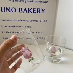 3D-Frühstückstasse aus Glas mit Henkel in Rosenform – Saft-, Kaffee-, Tee- und Milchbecher