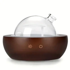 Diffusor für ätherische Öle aus Glas mit Basis aus echtem Holz, Aromatherapie-Diffusor