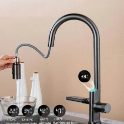 Digitaler Küchenhahn - Ausziehbarer Wasserfall-Temperatursensor