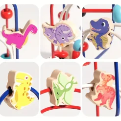 Dinosaurier-Perlenlabyrinth aus Holz – Montessori-Lernspielzeug für Kinder