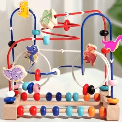 Dinosaurier-Perlenlabyrinth aus Holz – Montessori-Lernspielzeug für Kinder