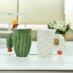 3D-Kaktus-Kaffeetasse – Einzigartige Keramiktasse mit Pflanzenmotiv