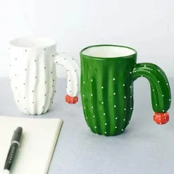 3D-Kaktus-Keramiktasse – einzigartige Kaffee-/Teetasse mit besonderem Henkel