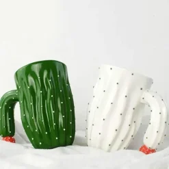 3D-Kaktus-Keramiktasse – einzigartige Kaffee-/Teetasse mit besonderem Henkel