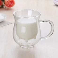 Doppelschichtiger Glasbecher - Kuh-Design