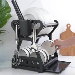 Doppelschichtiges Abtropfgestell – Multifunktionaler Organizer für die Arbeitsplatte