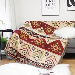 Doppelseitige Boho-Überwurfdecke mit Geo-Ethno-Design für Sofa, Reisen und Heimdekoration