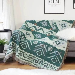 Doppelseitige Boho-Überwurfdecke mit Geo-Ethno-Design für Sofa, Reisen und Heimdekoration