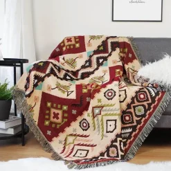 Doppelseitige Boho-Überwurfdecke mit Geo-Ethno-Design für Sofa, Reisen und Heimdekoration