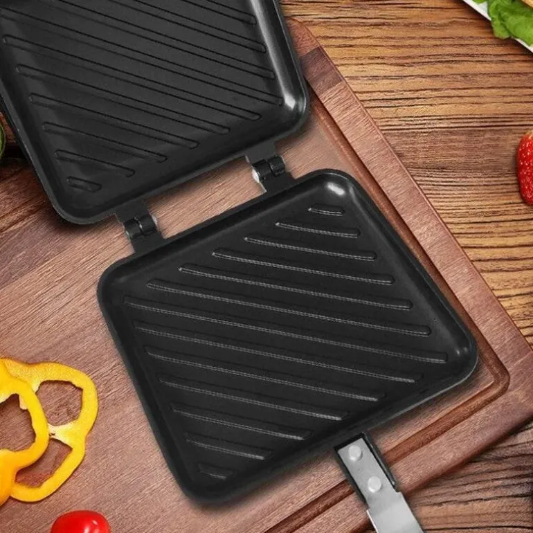 Doppelseitige Sandwichmaker-Pfanne mit Antihaftbeschichtung – Vielseitige Grillplatte für einfache Sandwiches