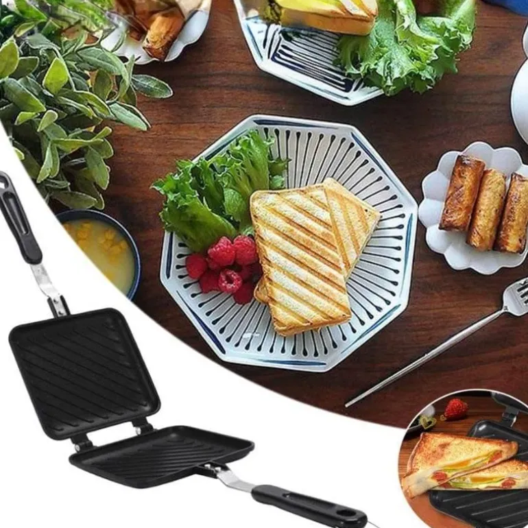 Doppelseitige Sandwichmaker-Pfanne mit Antihaftbeschichtung – Vielseitige Grillplatte für einfache Sandwiches