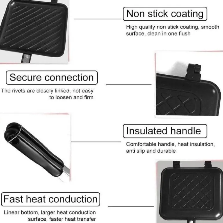 Doppelseitige Sandwichmaker-Pfanne mit Antihaftbeschichtung – Vielseitige Grillplatte für einfache Sandwiches