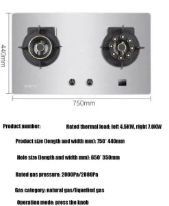 Doppelter Gasherd aus Edelstahl – verstellbares Lift-Design