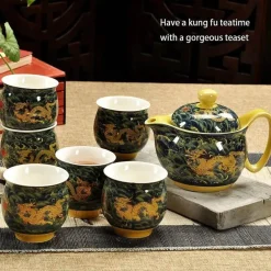 Drachen-Porzellan-Teekannen-Set – Kung-Fu-Puer-Oolong-Teegeschirr