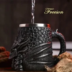 Drachenschädel-Krug – 600 ml mittelalterlicher Bierkrug aus Edelstahl