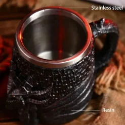 Drachenschädel-Krug – 600 ml mittelalterlicher Bierkrug aus Edelstahl