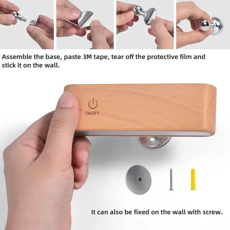 Drehbare magnetische LED-Nachtlampe - wiederaufladbare Schreibtischlampe aus Holz