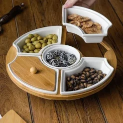 Drehbare Servierplatte aus Keramik – Frühstücksteller mit fünf Fächern