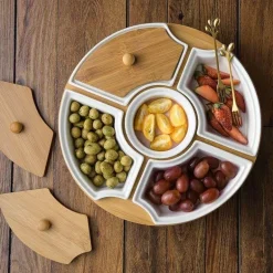 Drehbare Servierplatte aus Keramik – Frühstücksteller mit fünf Fächern