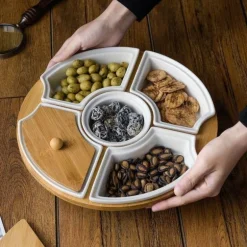 Drehbare Servierplatte aus Keramik – Frühstücksteller mit fünf Fächern